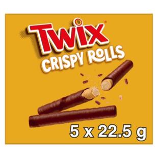 Twix Crispy Rolls tyčinky s karamelovou náplní a polevou z mléčné čokolády 5 x 22,5 g
