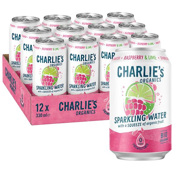 Charlie's Organics szénsavas ivóvíz málna és lime lével 330 ml Egész csomag 12 db