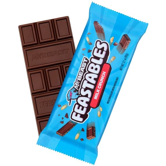 Feastables MrBeast Crunch tejcsokoládé puffasztott rizzsel 60 g Teljes kiszerelés 10 darabból