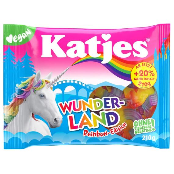 Katjes DE Wunderland Rainbow vegán, egyszarvú alakú zselé 210 g