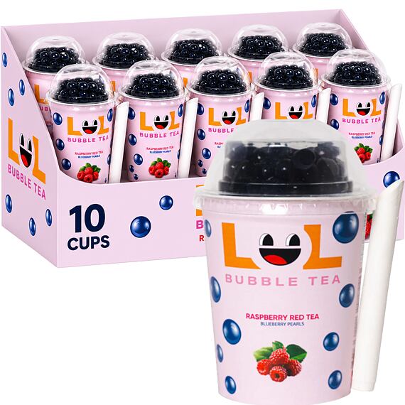 LOL Bubble Tea málnatea áfonya golyókkal 275 ml Egész csomag 10 db